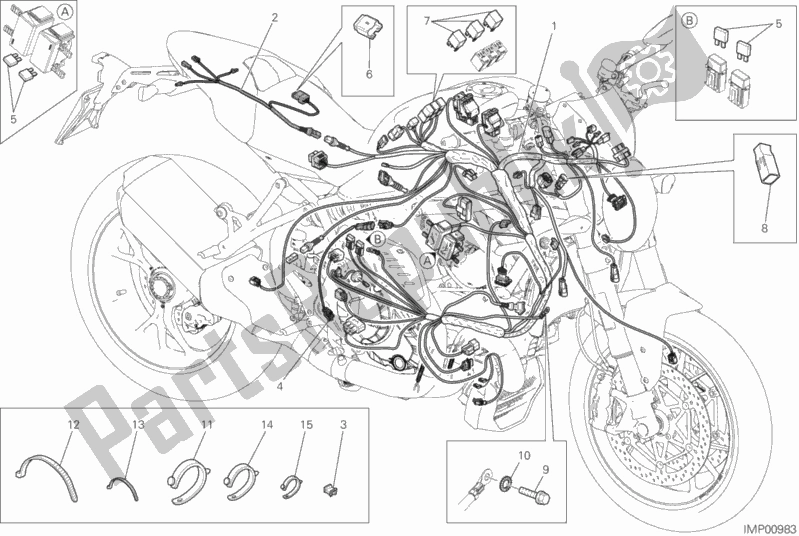 Todas as partes de Chicote De Fiação do Ducati Monster 1200 R USA 2018